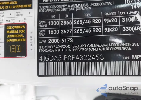 2014 Mercedes-Benz Ml 350 from USA, damaged, VIN 4JGDA5JB0EA322453